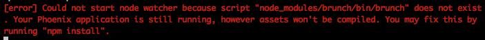 Error telling user to run npm install for brunch when running mix phoenix.server